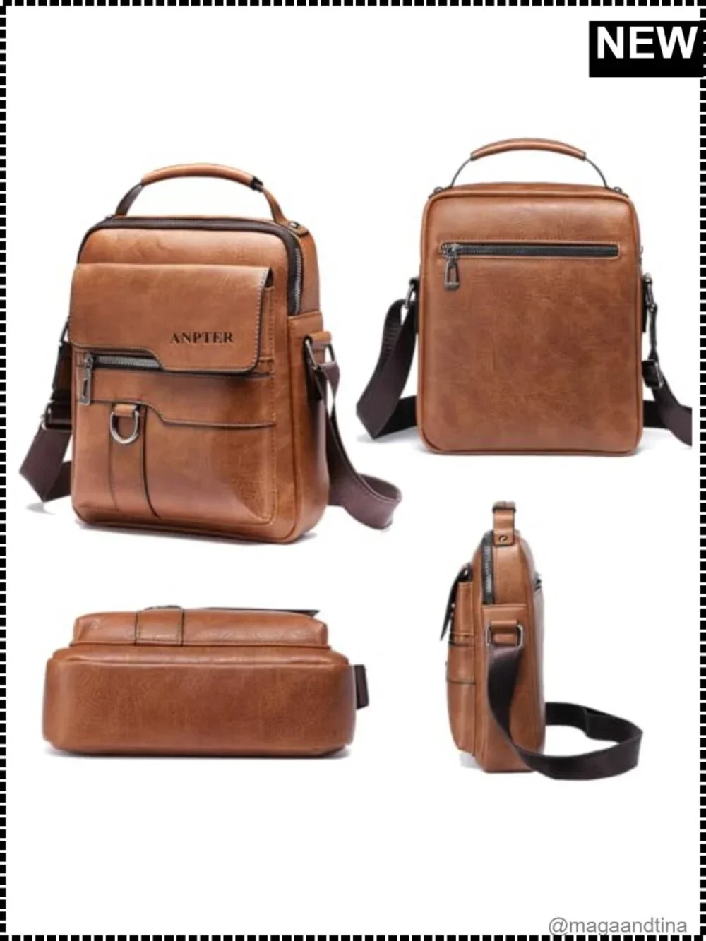 Men's Faux Leather Messenger Bag Small Crossbody Satchel